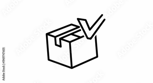 Stylized graphic of a box with a checkmark overlay