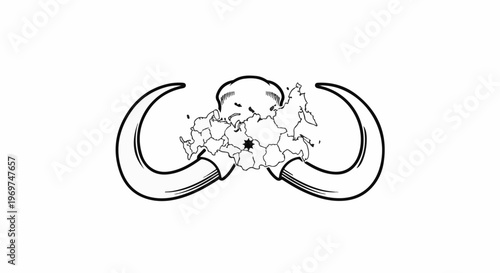 Stylized graphic of a map with horns, a star, and curved lines