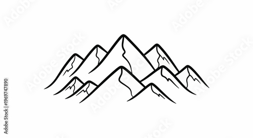Stylized black line art of multiple mountain peaks against a white background