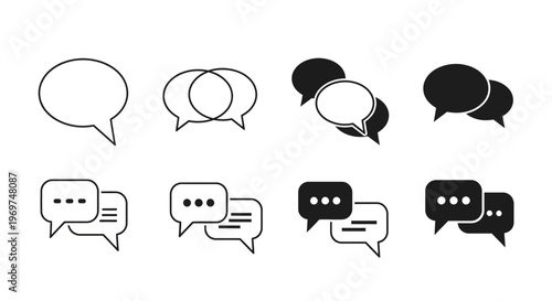 Diverse collection of chat bubble icons depicting various communication and messaging styles for digital interaction and dialogue