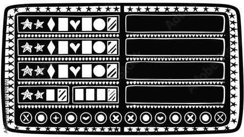 Black and white illustration of a stylized television or monitor screen