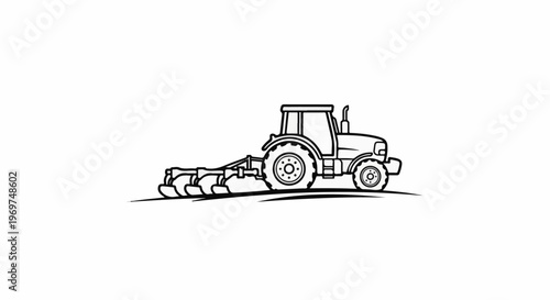 Stylized line drawing of a tractor with an attached plow on a white background