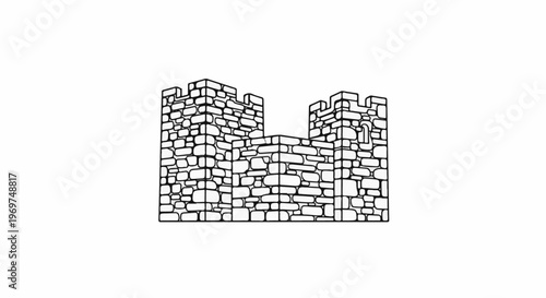 Stylized line drawing of an old stone castle battlement
