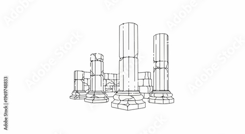 Stylized line drawing of ancient stone column ruins
