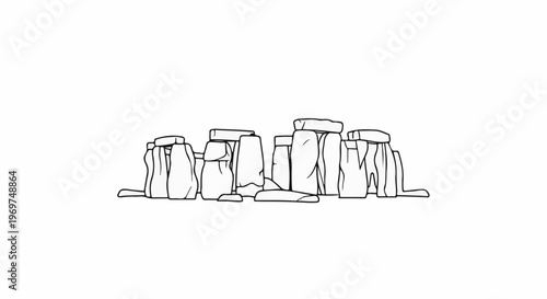 Stylized line drawing of ancient standing stones on a white background