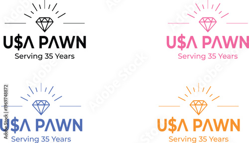 Usa pawn logo variations: diamond sunburst and floral designs