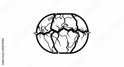 Stylized illustration of a cracked globe showing continents