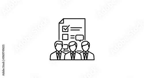 Team meeting and decision making with checklist and speech bubbles