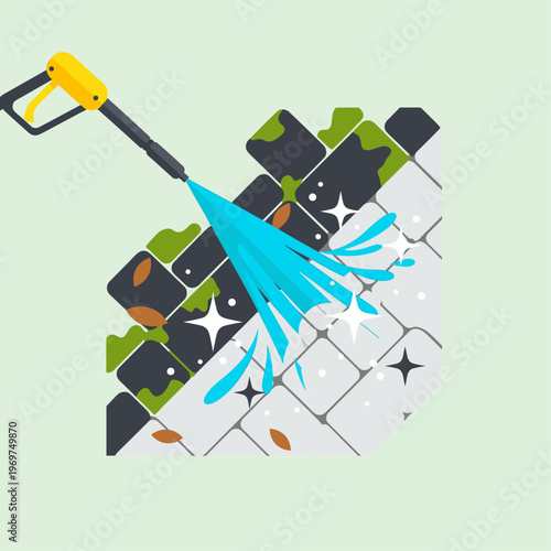 Sparkling Clean Driveway Transformation Flat Vector Illustration