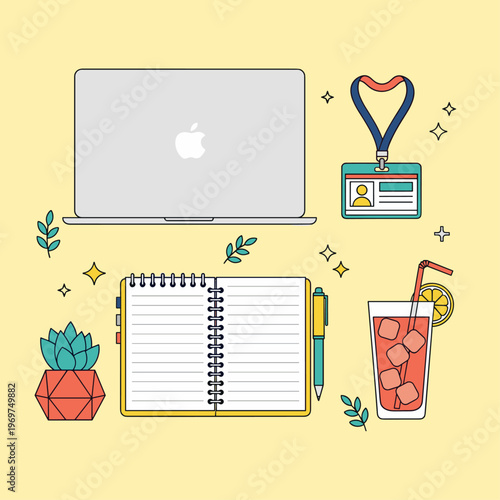 Flat Vector Illustration of Intern Onboarding Welcome Kit