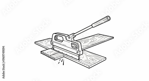 Tool cutting wooden plank with lever action