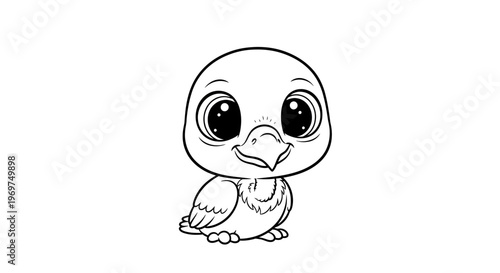 Cute baby bird cartoon outline, simple and adorable illustration for coloring
