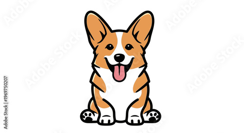 Cute Corgi Dog Sitting Happily with Tongue Out