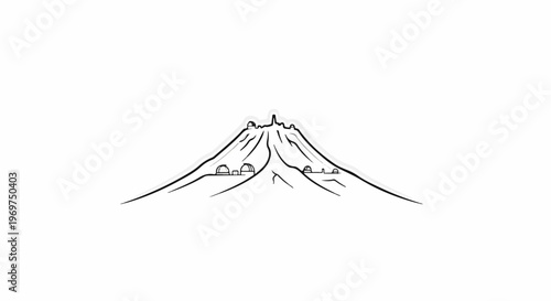 Stylized illustration of a mountain with observatories or domes