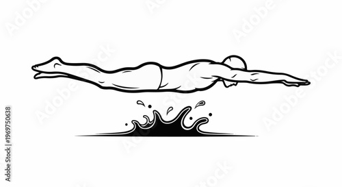 Stylized illustration of a swimmer in mid-stroke above a water splash