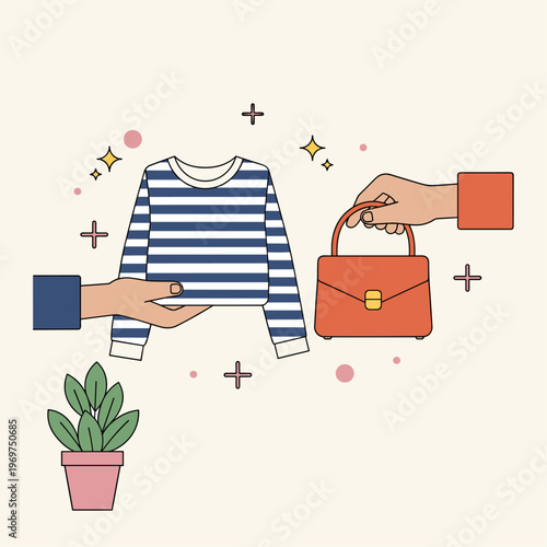 Minimalist Flat Vector Illustration of a Clothing Swap
