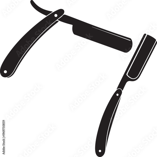 Two classic straight edge razors, symbolizing vintage grooming and traditional barbershop aesthetics with clean lines and a minimalist design