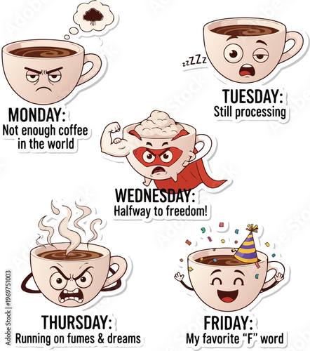 Illustrator for working mood in a cup of coffee