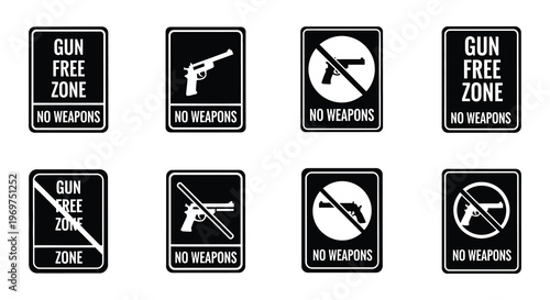Gun free zone signs various styles prohibiting firearms and weapons