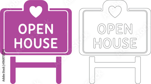 Open house signs with heart silhouette