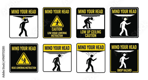 Safety warning signs Mind your head wear protective headgear