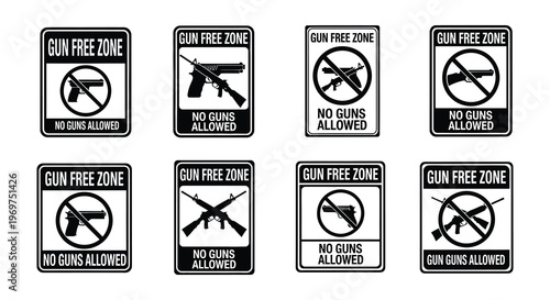 Gun free zone signs various styles prohibiting firearms and weapons