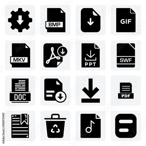 Download And File Transfer Interface Elements – Various Digital File Types Like Pdf, Doc, And Mkv For Ui/Ux Projects