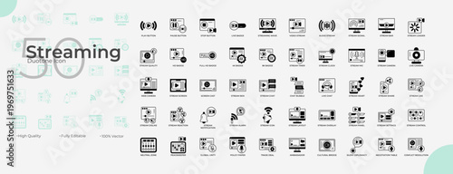 Streaming Duotone Editable Icons set
