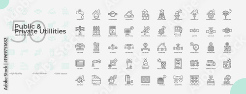 Public And Utilities Line Editable Icons set