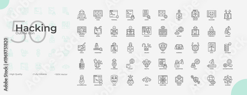 Hacking Line Editable Icons set