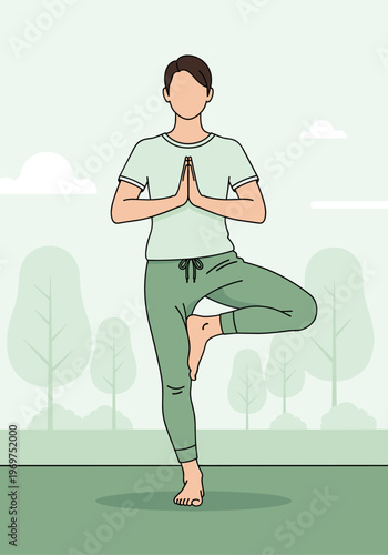 Serene Outdoor Yoga Tree Pose Vector
