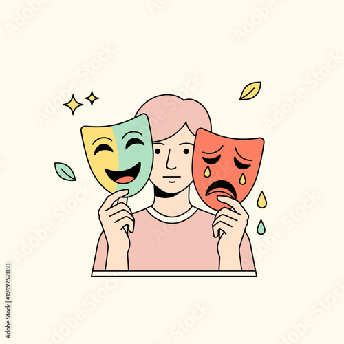 Flat Vector Bipolar Emotion Masks Illustration