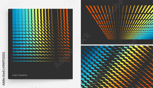 An image of multiple rectangular and square shapes with transition effects. Dynamic gradient background. Cover design template. Vector for brochure, poster, cover, card, presentation, flyer or banner.