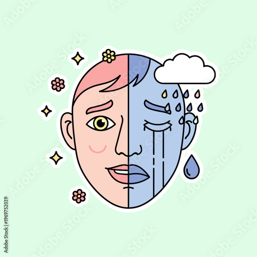 Flat Vector Split Emotion Face Illustration