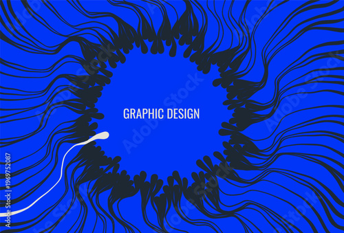 Circular frame element. Radial racy design. A lot of spermatozoa rushed to the center. Fertilization process. Background for reproductive medicine. Vector for brochure, poster, cover or presentation.