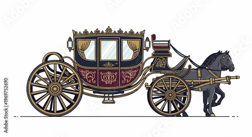 Horse-drawn carriage, vintage transport, ornate design, historical vehicle