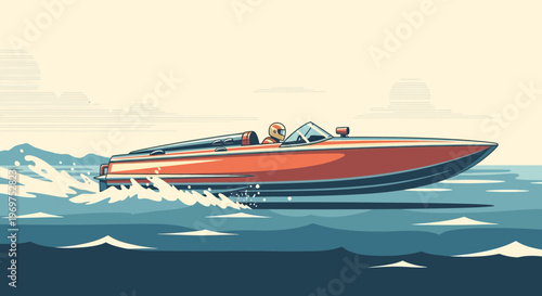 Pixel Art Speedboat Racing on Water