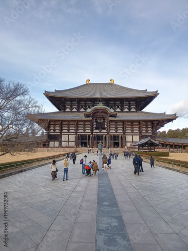 Todai-ji Temple in Nara, Japan, a UNESCO World Heritage site with people walking
