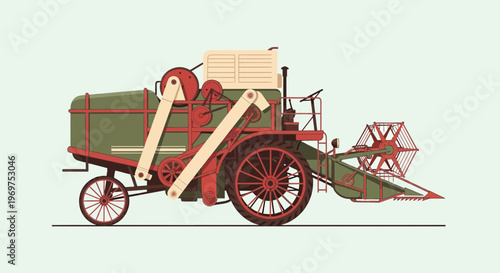 Vintage Combine Harvester Illustration