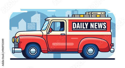 Vintage Daily News Truck Delivering Newspapers