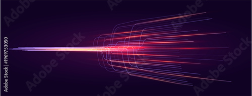 AI Line Data Network Technology Background, Abstract Dynamic Effect Stream, Energy Flow. Digital Transformation Tech, Artificial Intelligence Blue BG, Business Transform Concept. Vector Illustration