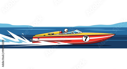 Vintage Speedboat Racing on Water