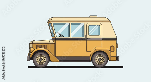 Vintage yellow jeep, retro vehicle illustration, side view
