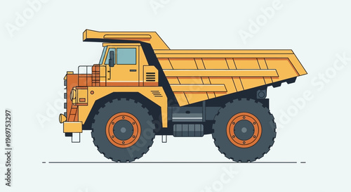 Yellow mining dump truck, heavy construction vehicle, industrial transport