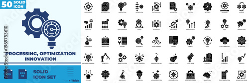 Processing Optimization And Innovation Solid Editable Icons set