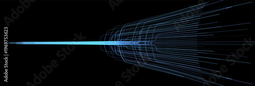 AI Line Data Network Technology Background, Abstract Dynamic Effect Stream, Energy Flow. Digital Transformation Tech, Artificial Intelligence Blue BG, Business Transform Concept. Vector Illustration