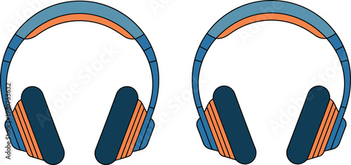 Modern wireless headphones vector illustration set with colorful ear pads and headband for music and audio technology design.