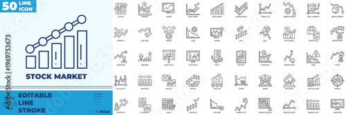 Stock Market Line Editable Icons set