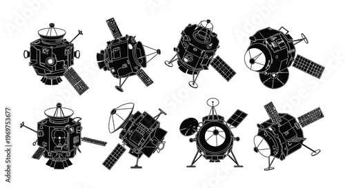 Detailed schematic illustrations of a soviet luna spacecraft in various views