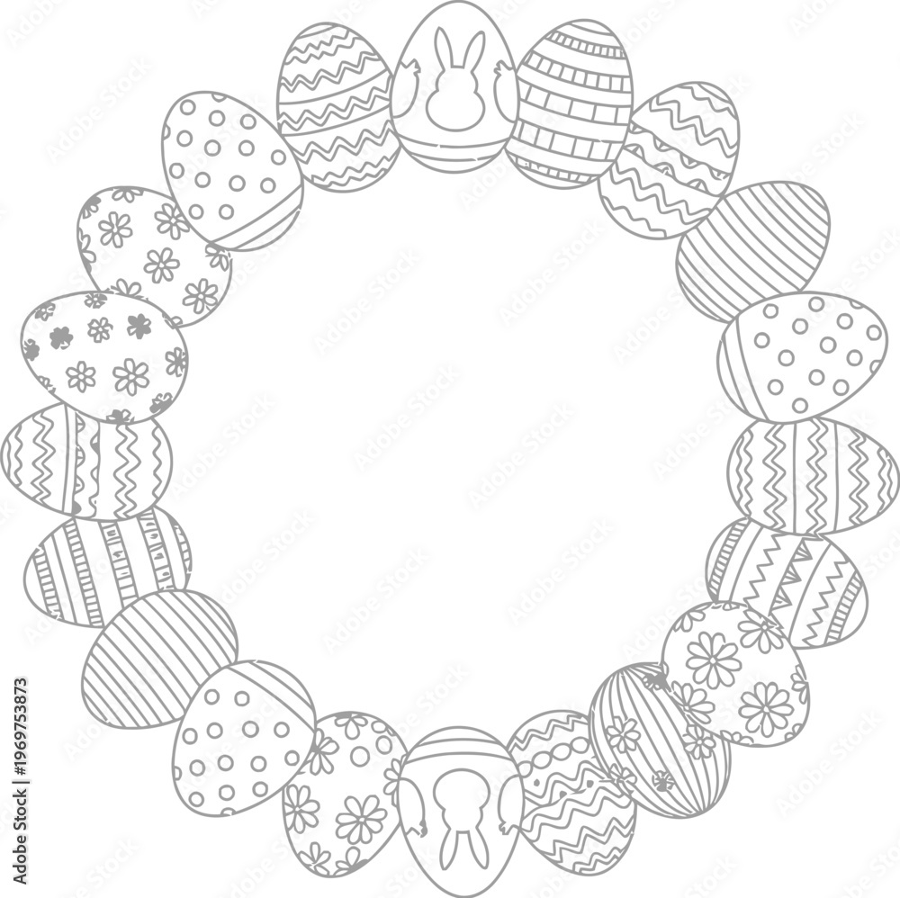 Obraz premium Decorative Easter eggs arranged in a circular pattern for coloring
